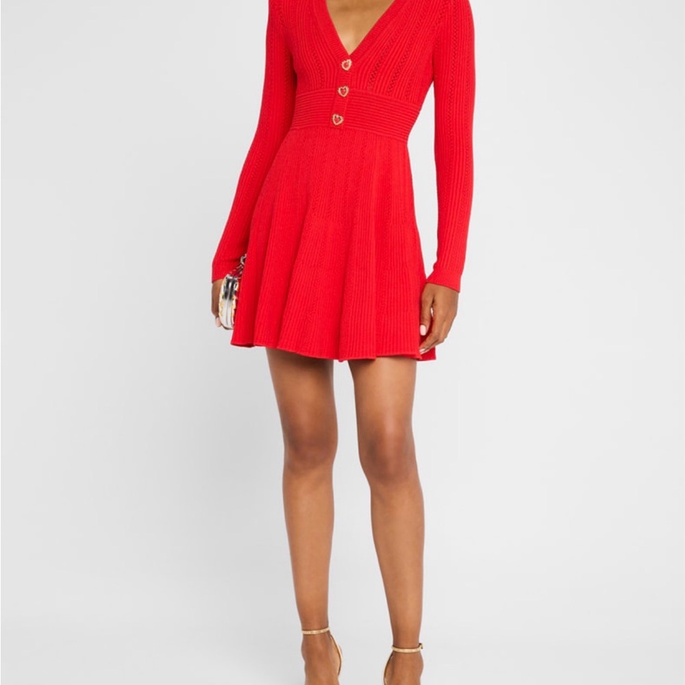 NWOT. Self-Portrait Red Pointelle Knit Mini Dress